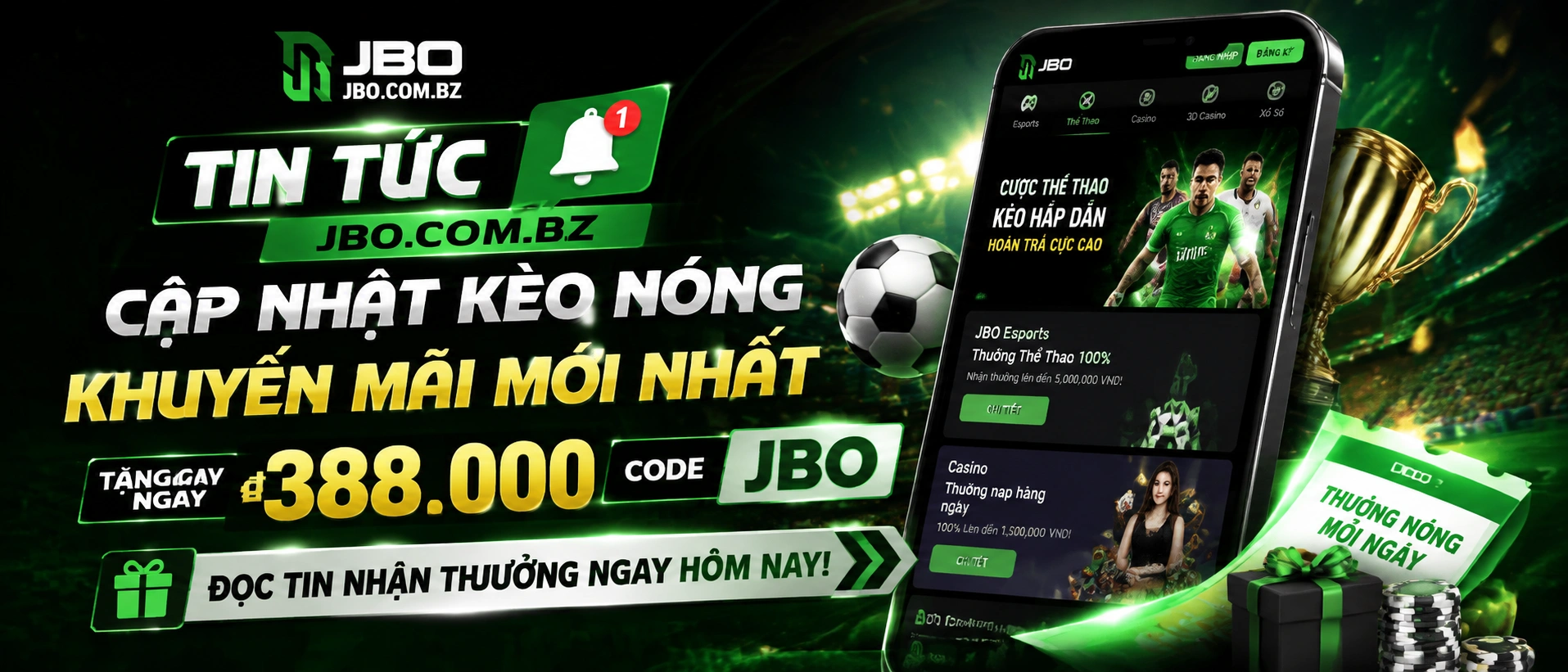 Giao diện Tin tức JBO trên điện thoại với các cập nhật khuyến mãi nổi bật