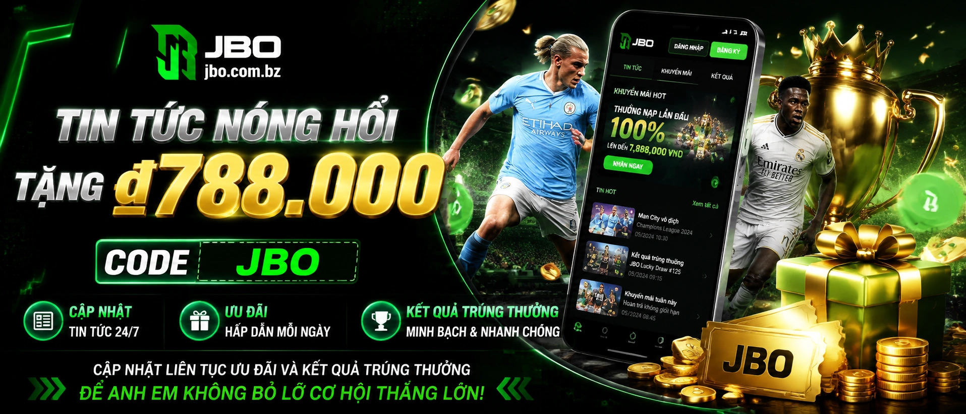 Không gian tin tức JBO với các mục cập nhật rõ ràng cho người dùng mobile